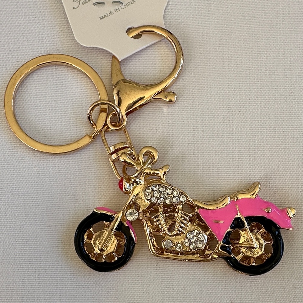 Gold and Pink Motorcycle Keychain/purse charm